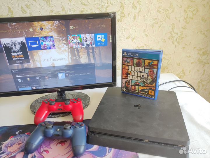 PlayStation 4 Slim 500 gb + 2 джойстика + 2 диска