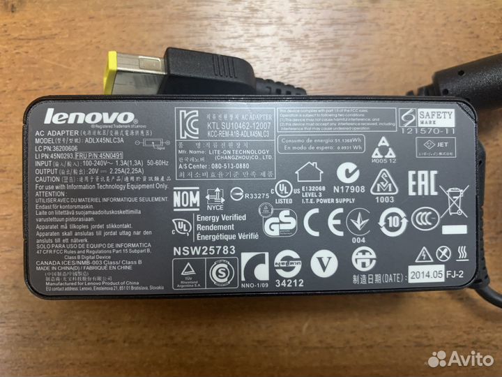Блок питания для ноутбука lenovo 20v 2.25 A 45 W
