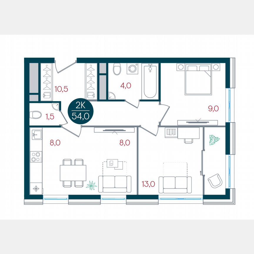 2-к. квартира, 54 м², 22/32 эт.
