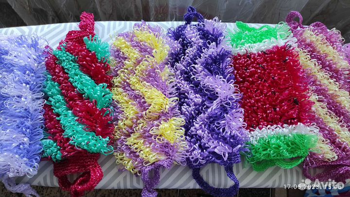 Мочалки ручной вязки.Мочалки- игрушки рукавички