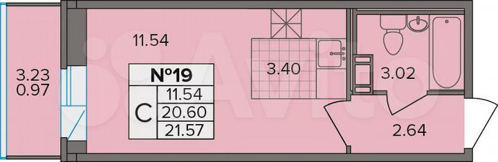 Квартира-студия, 21,6 м², 2/9 эт.