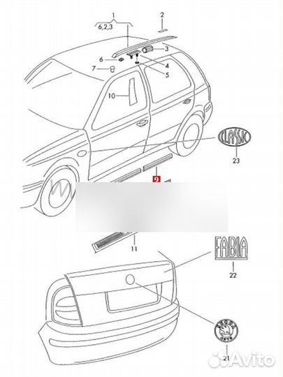 Молдинг двери задний левый Skoda Fabia 6Y2 AME