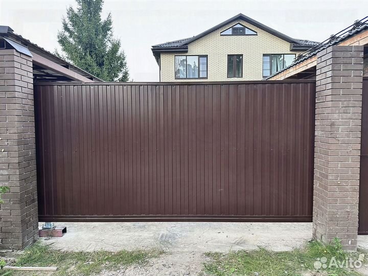 Откатные ворота и забор