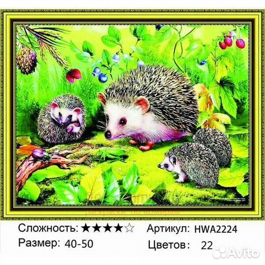 Алмазная мозаика 40x50 Семейство ежей собирает