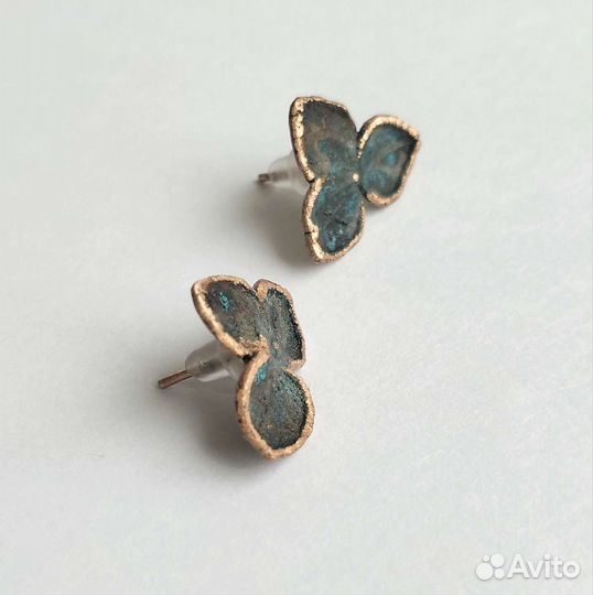 Медные серьги-гвоздики Цветы гортензии