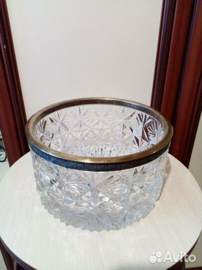 Огромная ваза, хрусталь + мельхиор