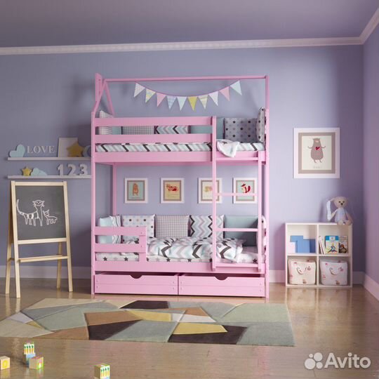 Детская кроватка двухярусная из массива дерева