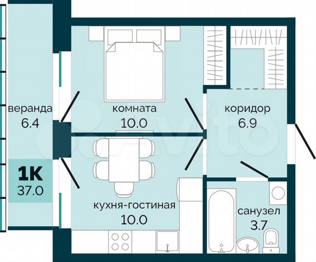 1-к. квартира, 37 м², 2/10 эт.