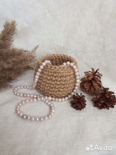 Корзина вязанная из джута с крышкой