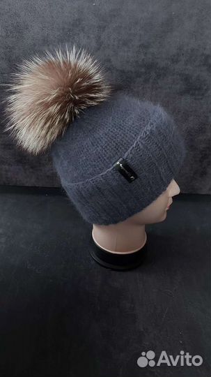 Шапка, варежки, Пух Норки. ручная работа