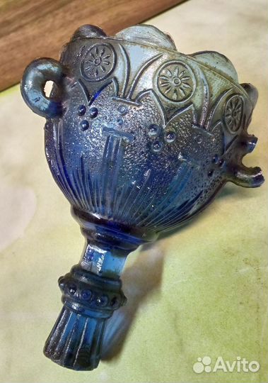 Старинная Лампада Подвесная Из Синего Стекла. Высо