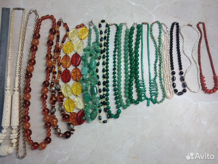 Бусы времён СССР. Винтаж. камни, кость, стекло