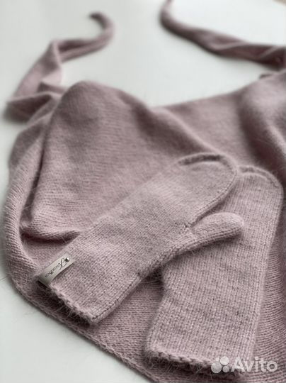 Платок из пуха норки. Варежки. Ручная работа