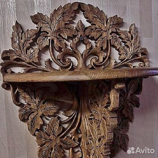 Полочканастенная кленовыйлист ручная работа резьба