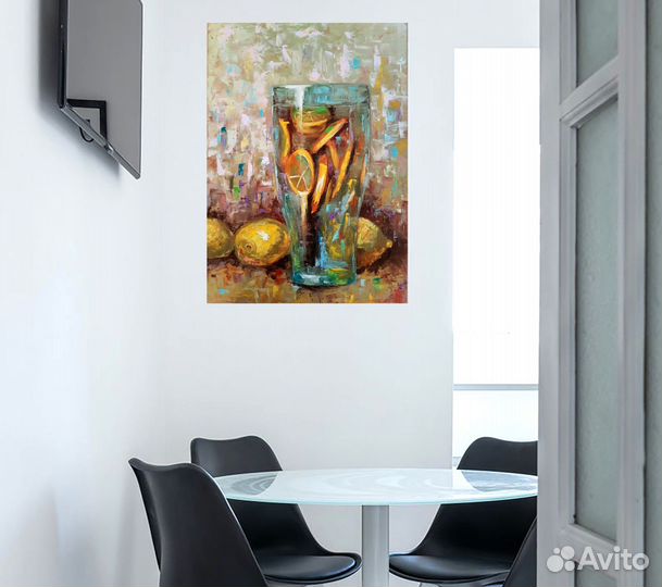 Лимоны интерьерная картина маслом лимоны в бокале