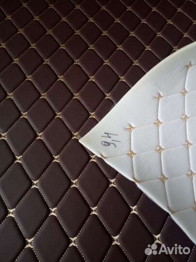 Экокожа, кожзам стёганый коричневый (ромб) на поро