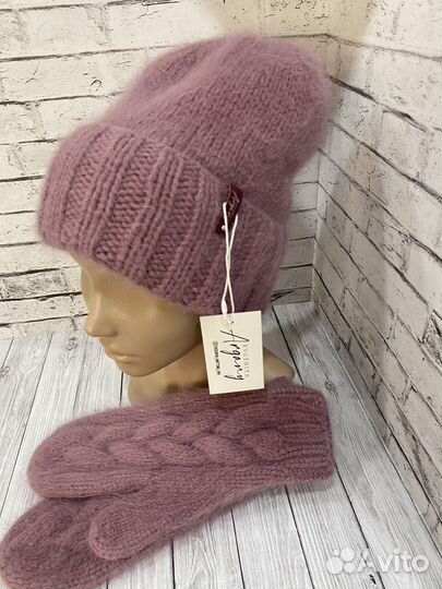 Шапка бини женская + варежки