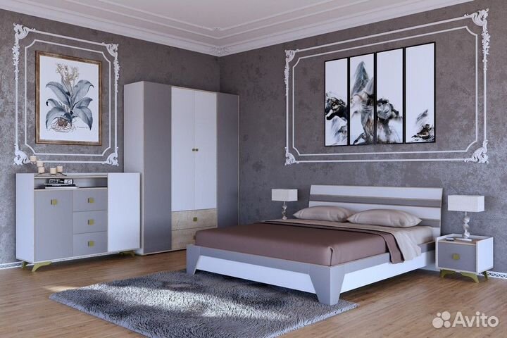 Модульная спальня Берта-1 серый/дуб ирландский