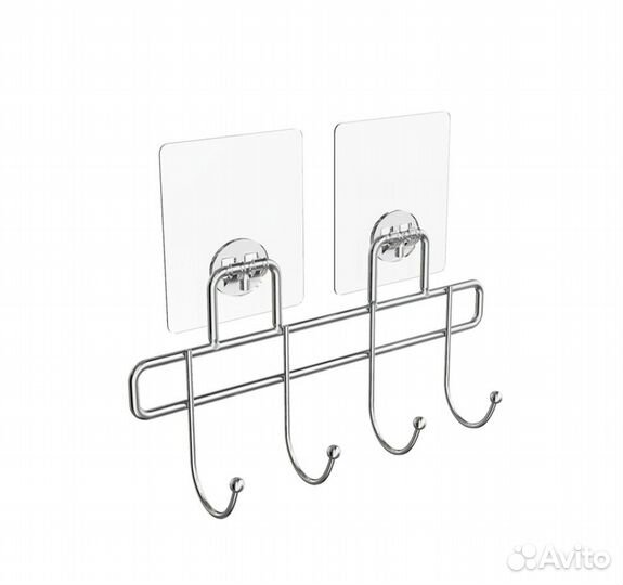 Вешалка для ванной 4 крючка самоклеящаяся металл х