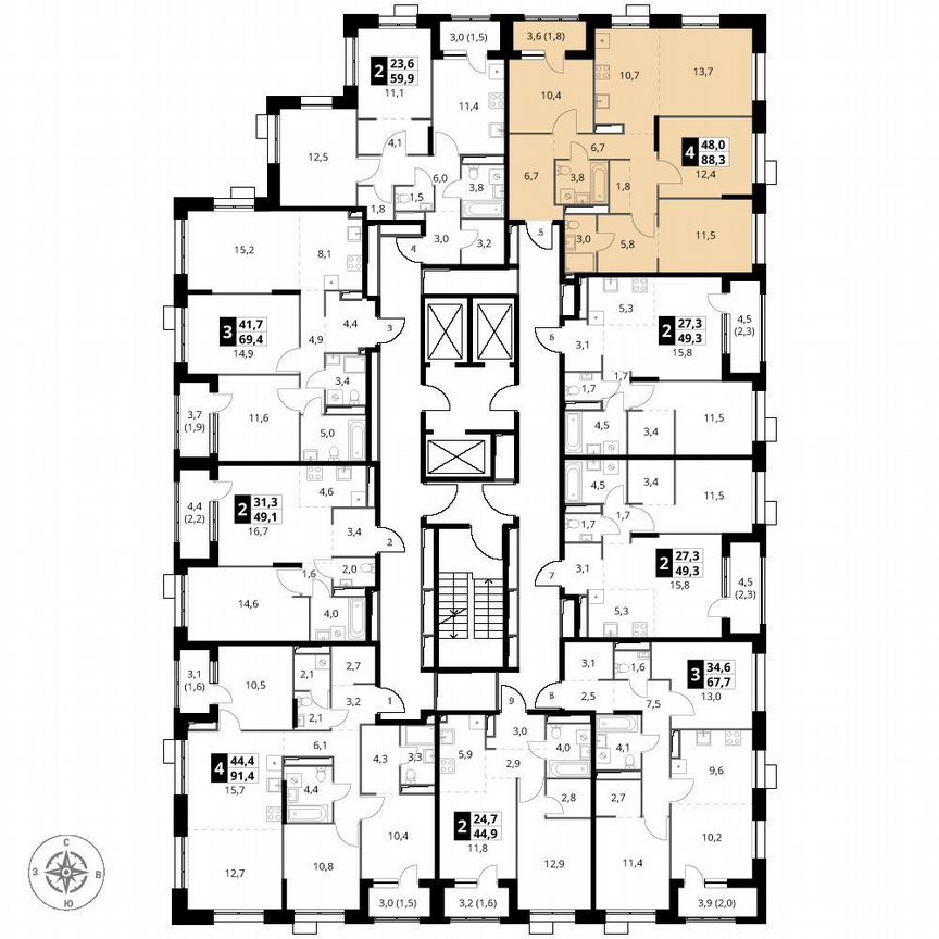 3-к. квартира, 88,3 м², 20/25 эт.