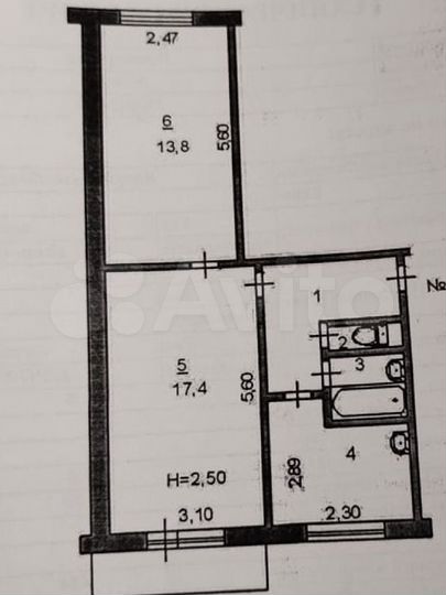 2-к. квартира, 44 м², 3/5 эт.