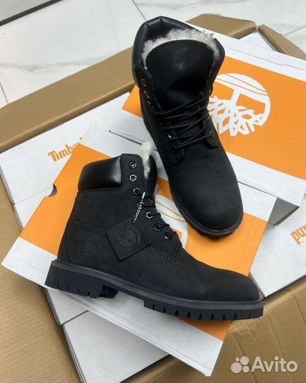 Ботинки timberland 6 inch premium черные с мехом