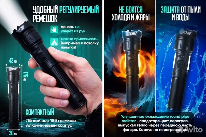 Фонарь аккумуляторный светодиодный c Power Bank