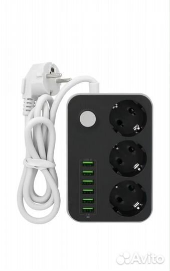 Сетевой фильтр, удлинитель 6 USB и 3 Евро розетки