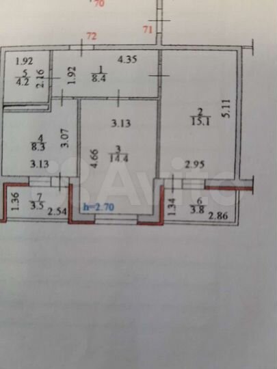 2-к. квартира, 54 м², 9/9 эт.