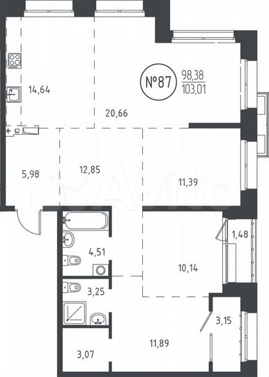 4-к. квартира, 103 м², 16/19 эт.