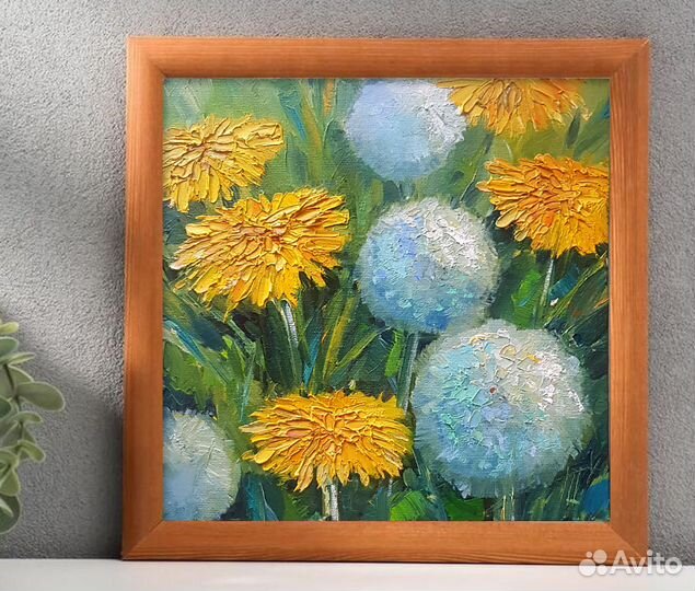 Картина одуванчики цветы маслом на холсте