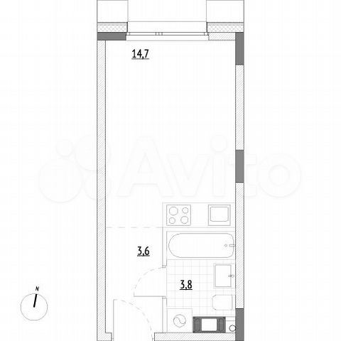 Апартаменты-студия, 22,1 м², 3/7 эт.