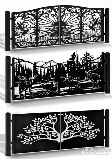 Распашные ворота с калиткой арт.011