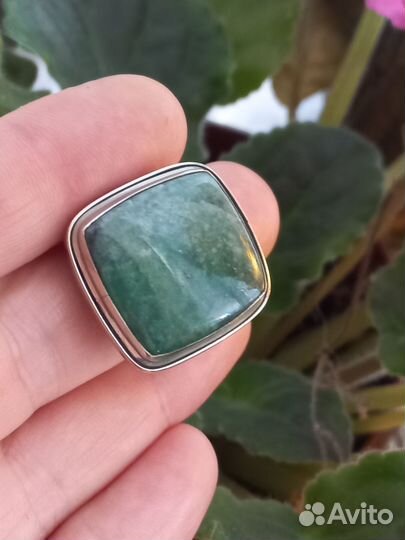 Кольцо зелёный авантюрин серебрение мельхиор