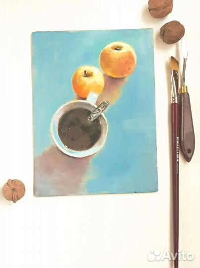 Картина с чашкой кофе. Масло, 24*18