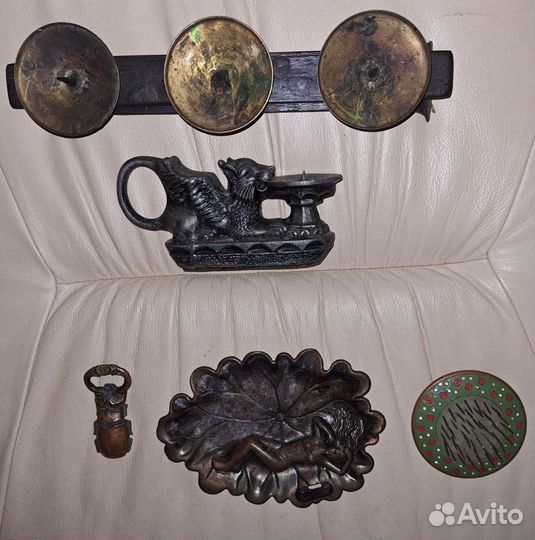 Антиквариат. Бронза. Комплект, 4 изделия, без жука