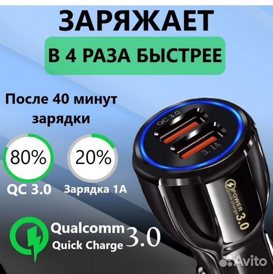 Зарядное устройство USB в прикуриватель c QC3.0