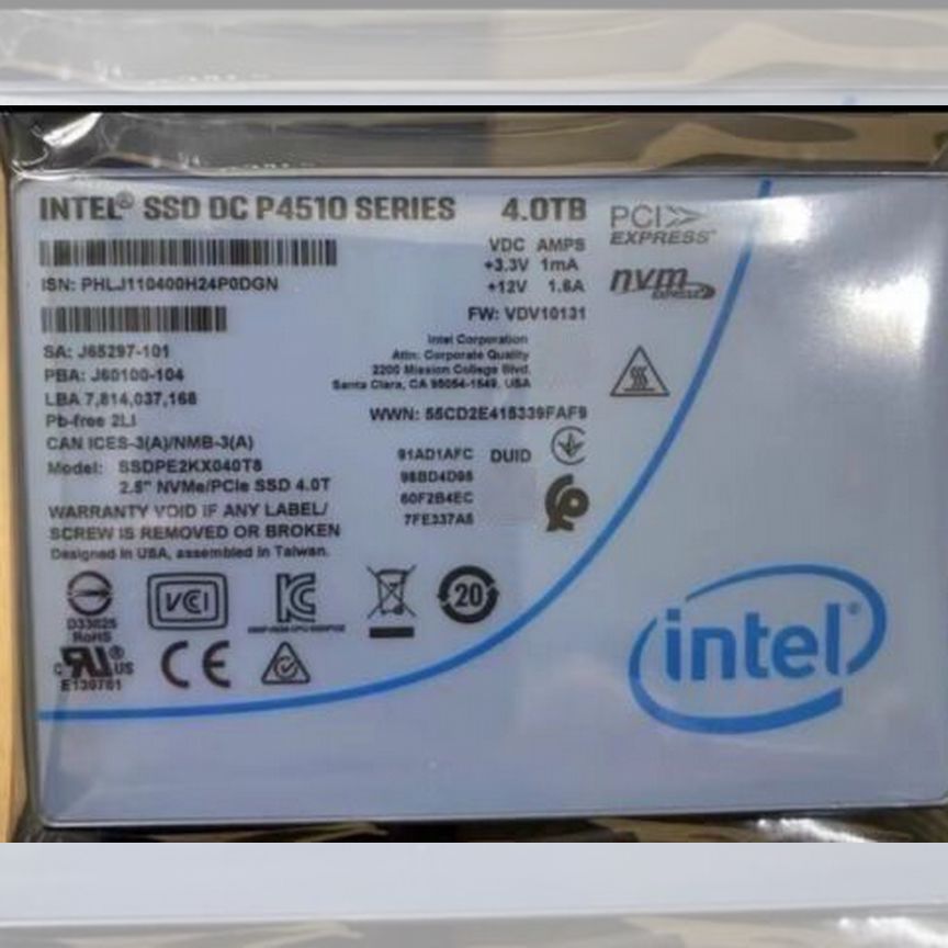 [P4510] Ssd Intel 4.0тб U.2 Ssdpe2kx040t8 Nvme P4510