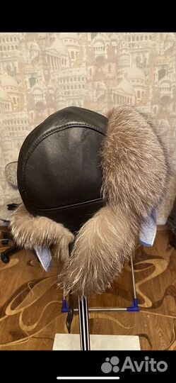 Шапка мужская нат. кожа + мех чернобурки