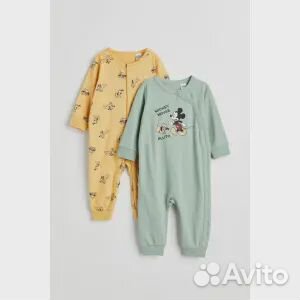 2 пижамы с принтом H&M, светло-зеленый/микки маус