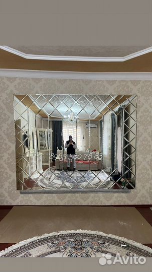 Зеркальные часы/панно/ромбики/ с фацетом