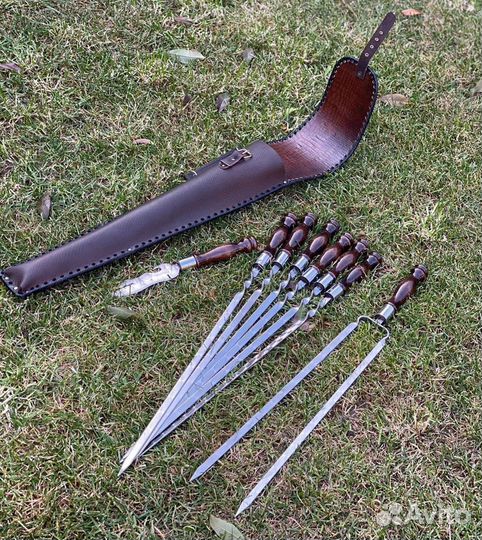 Набор шампуров в кожаном колчане 45см 