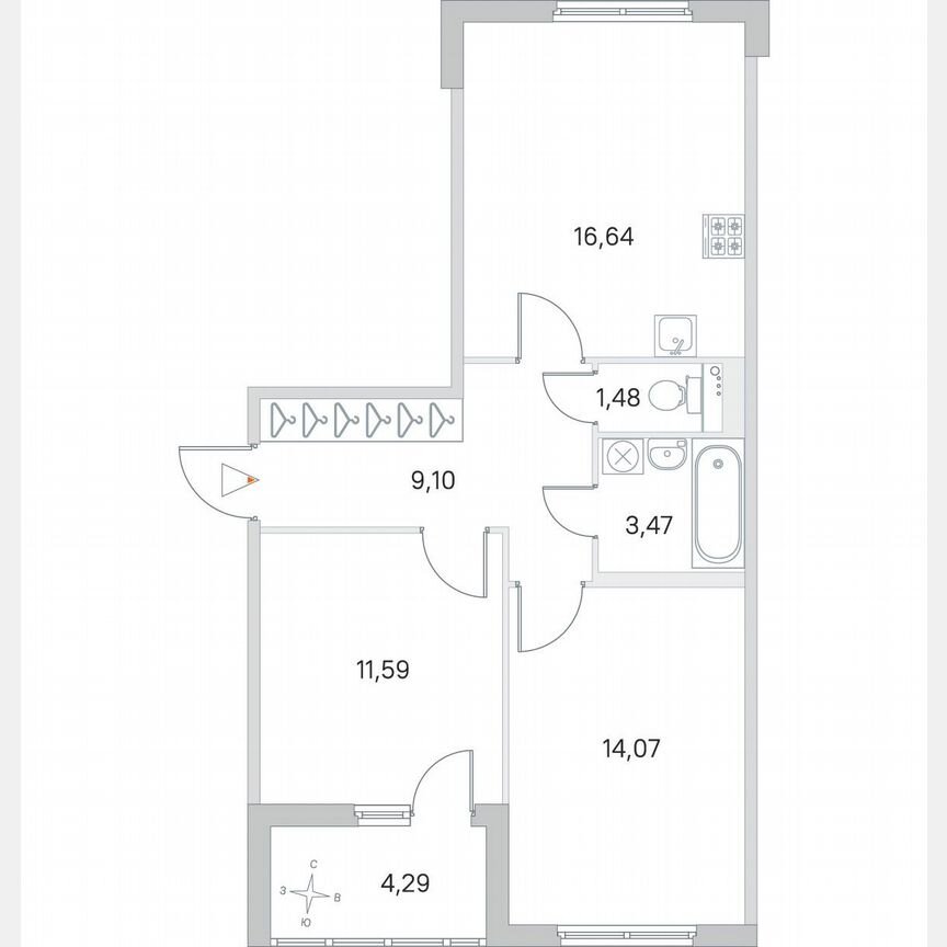 2-к. квартира, 58,5 м², 3/4 эт.