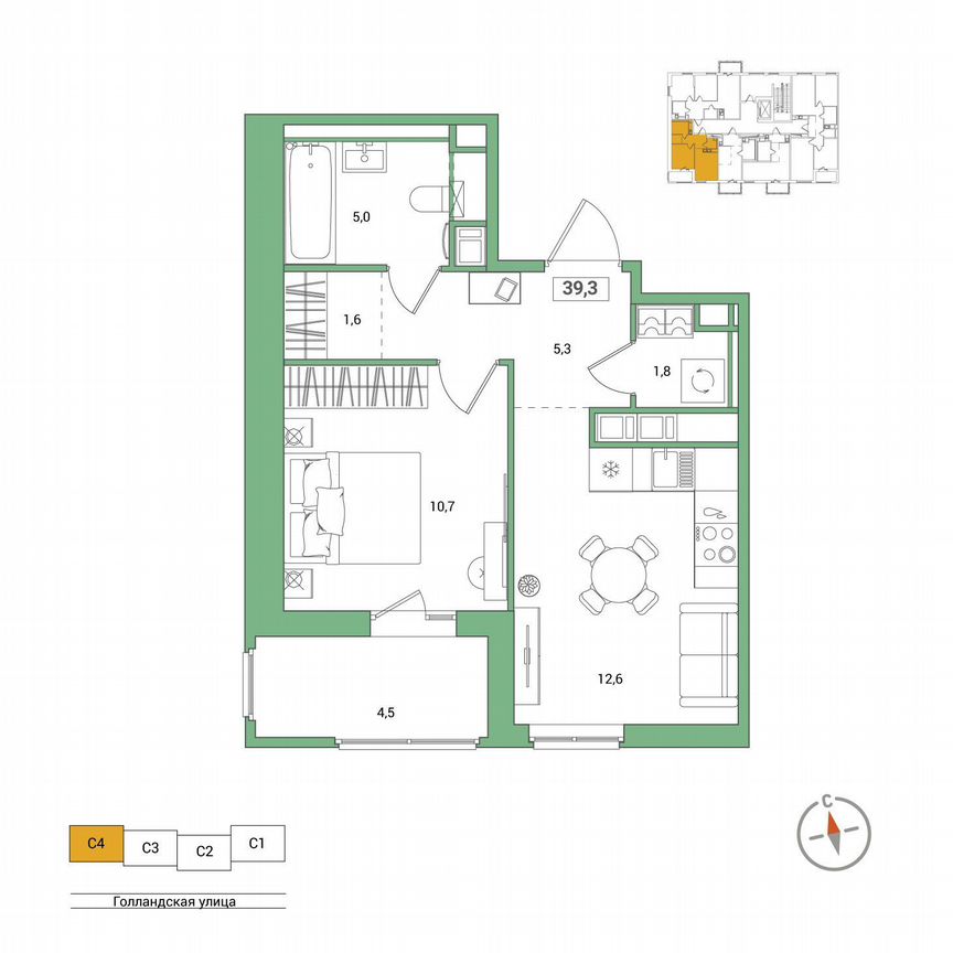 1-к. квартира, 39,3 м², 5/11 эт.
