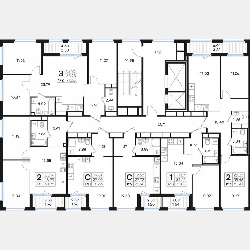 3-к. квартира, 71,1 м², 4/15 эт.