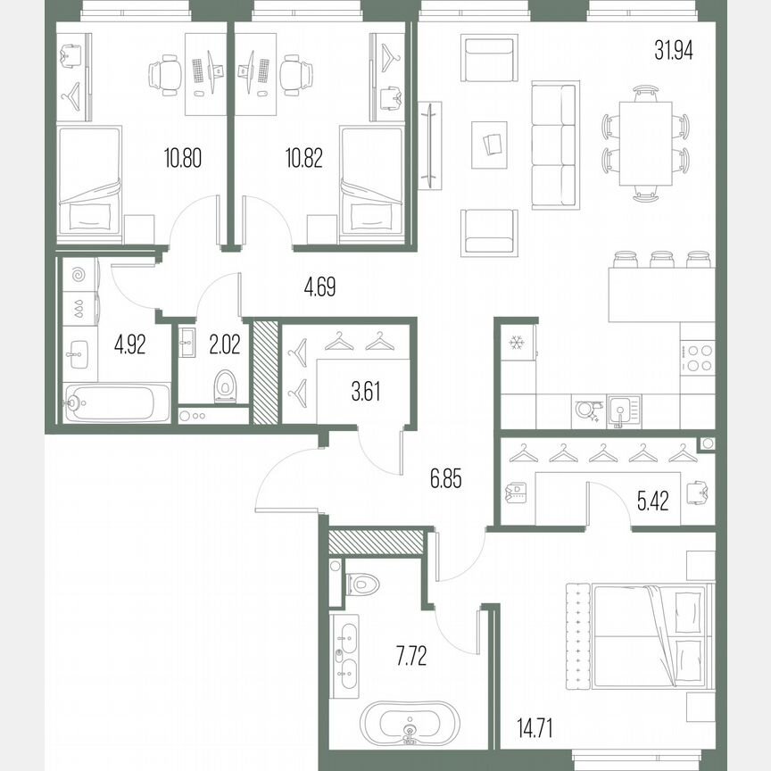 3-к. квартира, 103,5 м², 9/10 эт.