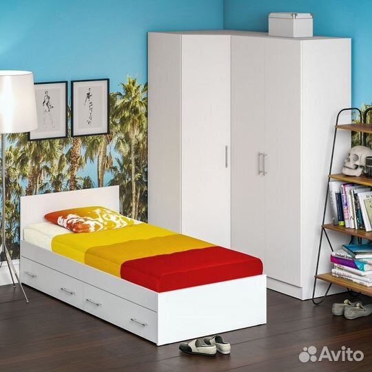 Гарнитур спальный белый № 2 Стандарт с кроватью 900 с ящиками, цвет белый, спальное место 900х2000 м