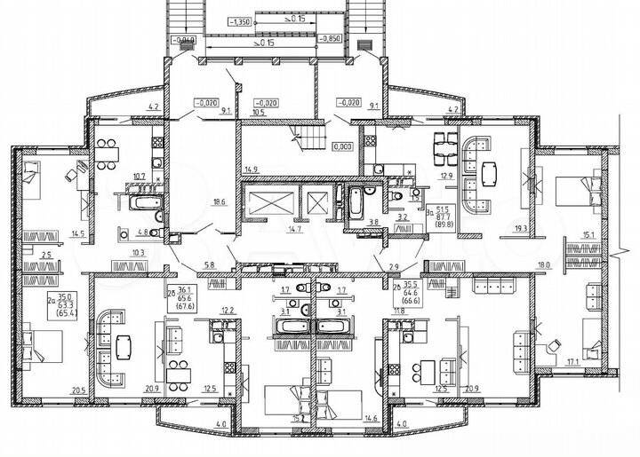 2-к. квартира, 66,7 м², 1/16 эт.