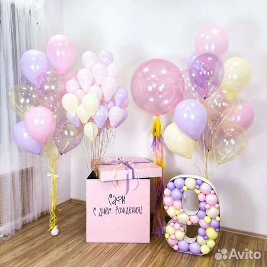 Коробка сюрприз с воздушными шарами