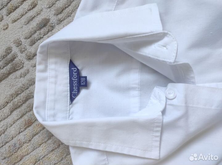 Рубашка для мальчика 128 белая и голубая Chessford